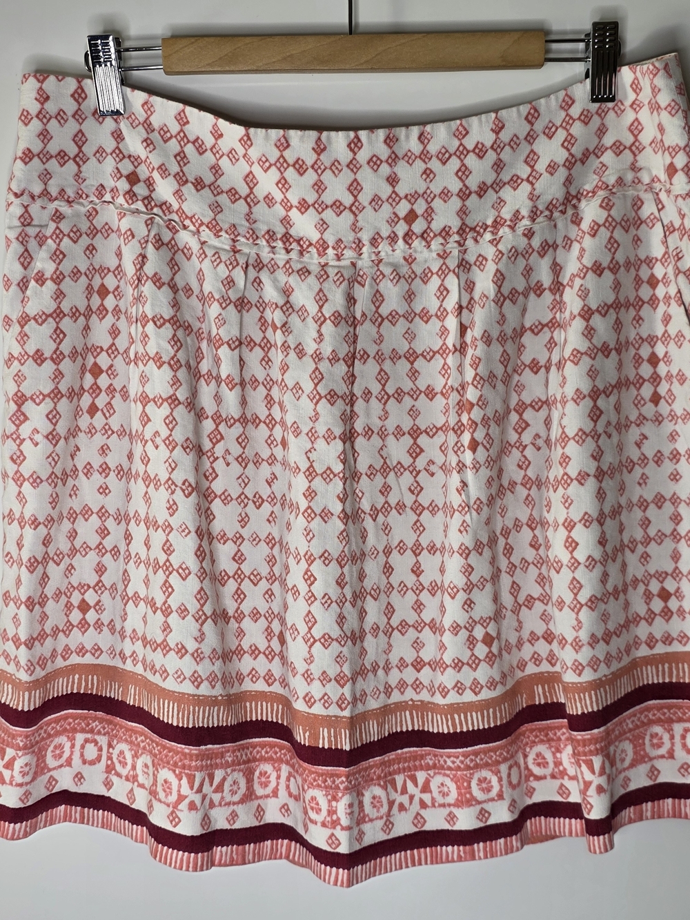 Ann Taylor Loft pink & White Printed Patterned linen Skirt 14 Great condition